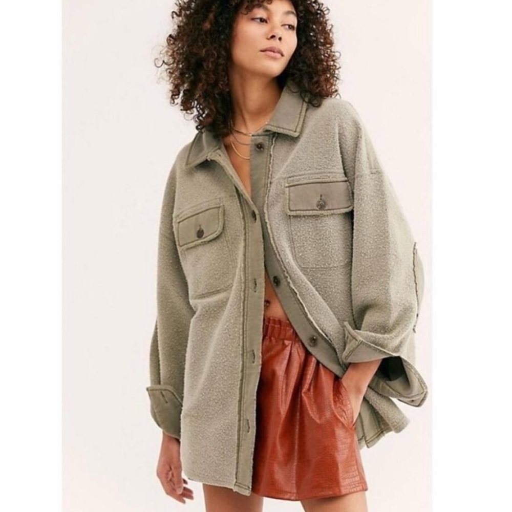 Free People Oversized Ruby Shacket in Washed Green
